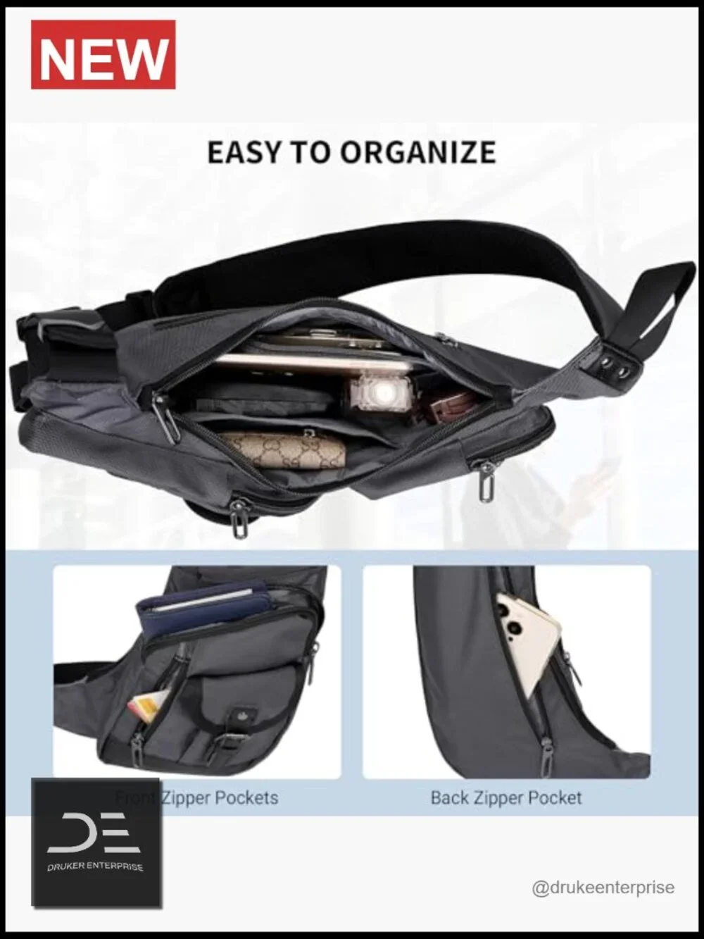 Nylon Sling Bag Crossbody Travel Chest Bag Lightweight Daypack Adjustable Strap